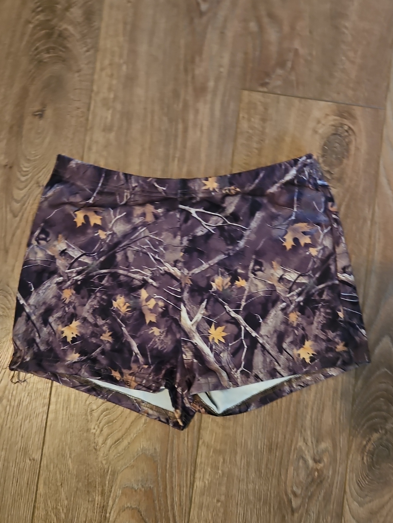 Women’s Purple Camo Leaf Print Athletic Shorts